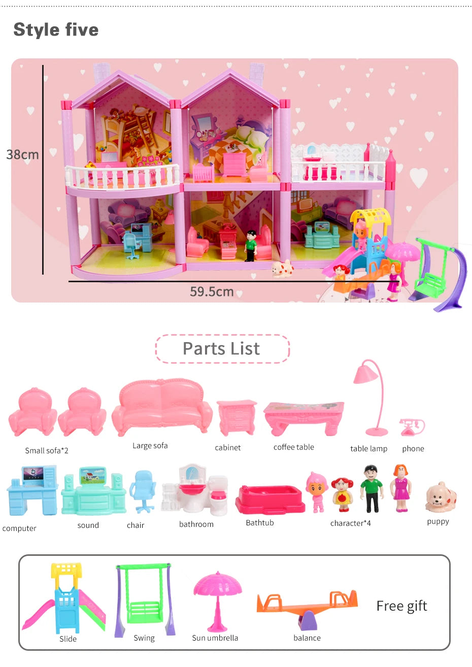 Baby DIY Doll house Toys Pink Assemble Princess Villa Handmade Construction Casa Miniature Furniture Dollhouse For Children Gift