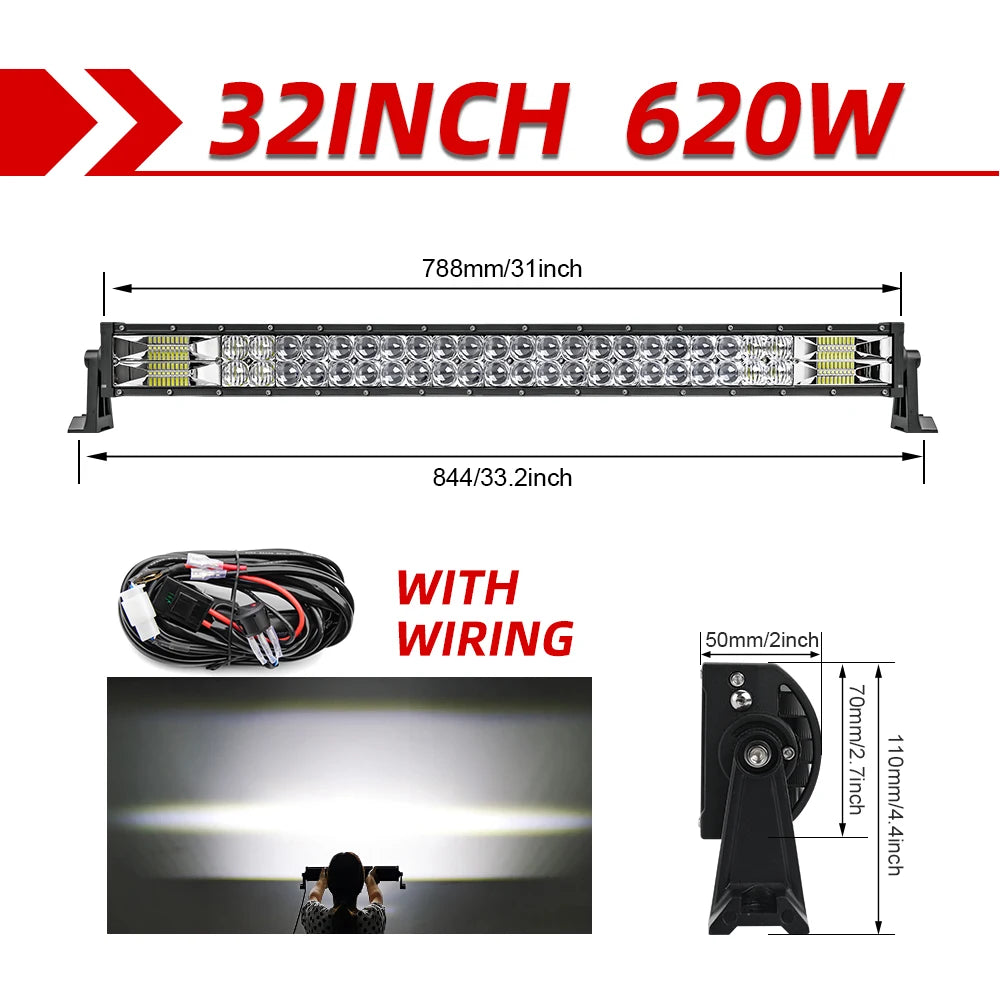 CO LIGHT 52" 12V 24V Offroad Led Light Bar Spot Flood Combo Beam 110000LM Led Bar 2-Row Led Work Light Bar for Car 4WD Truck SUV