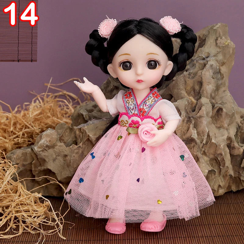 New 16 cm BJD Mini FASHION Toy DOLL With Clothes MINIATUR Kids Dolls Girls Baby Beautiful Dress Up 1/12 Birthday Gifts 3D Eyes