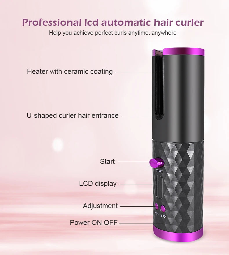 Automatic Hair Culers 3 Color Option USB Charging Portable Wireless Rotate Hair Curler Auto Hair Curling Iron Anti Scalding