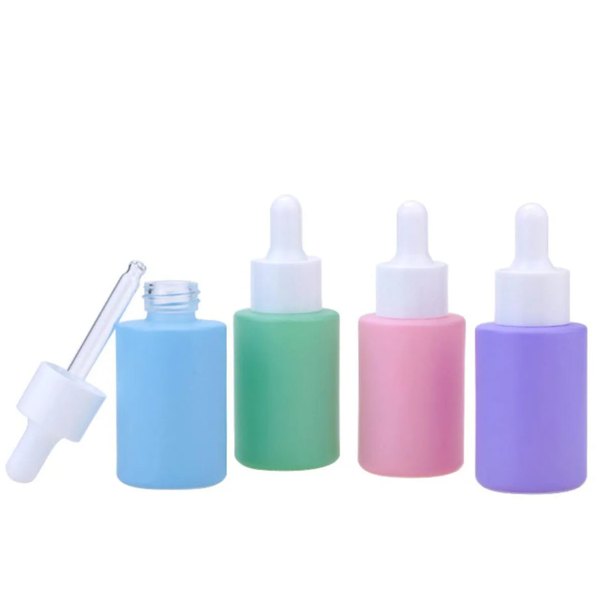 10PCS 30ml Frosted Clear Round Thick Glass Dropper Bottles for Essential Oils Essence Eye Drop Pipettes Cap Refillable Flat