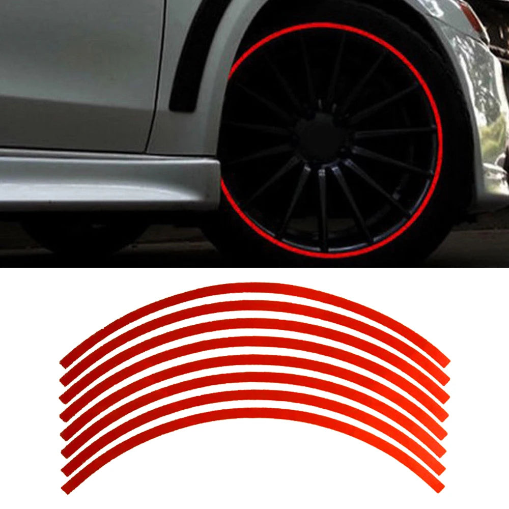 Red/Blue Motorcycle Bike Car Wheel Tire Stickers Reflective Rim Stripe Tape Auto Decals for 17''-19'' Wheel Rim Car Accessories