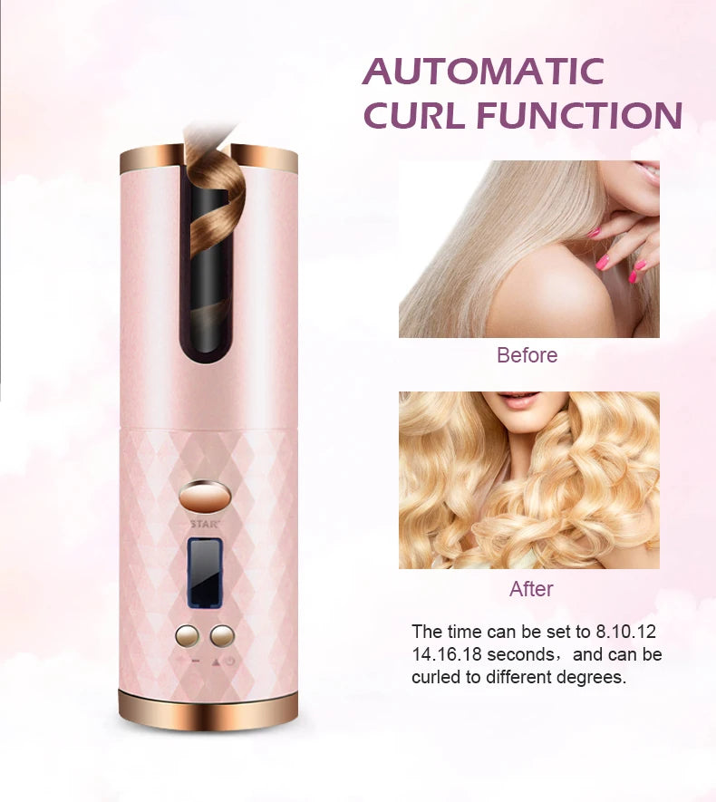 Automatic Hair Culers 3 Color Option USB Charging Portable Wireless Rotate Hair Curler Auto Hair Curling Iron Anti Scalding