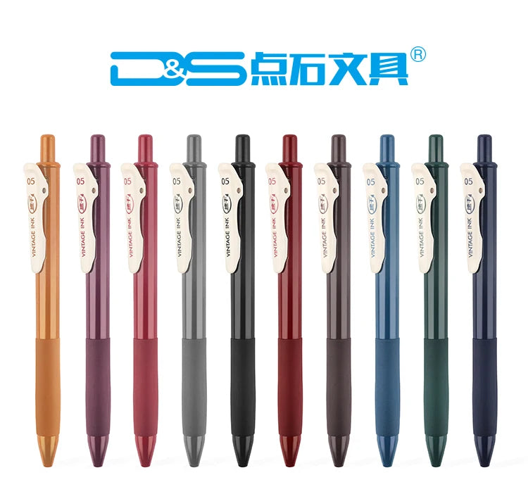 Dianshi Colorful Retro Colors Gel Ink Pen Set 0.5mm D&S Retractable Color Gel Pens Gel Pen School Office Supplies Stationary