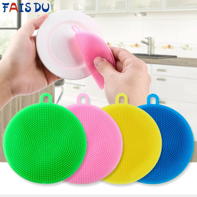 Fais Du Multifunction Silicone Sponge Dish Kitchen Supplies Household Cleaning Brush Dishwashing Sponge Cleaning Tools