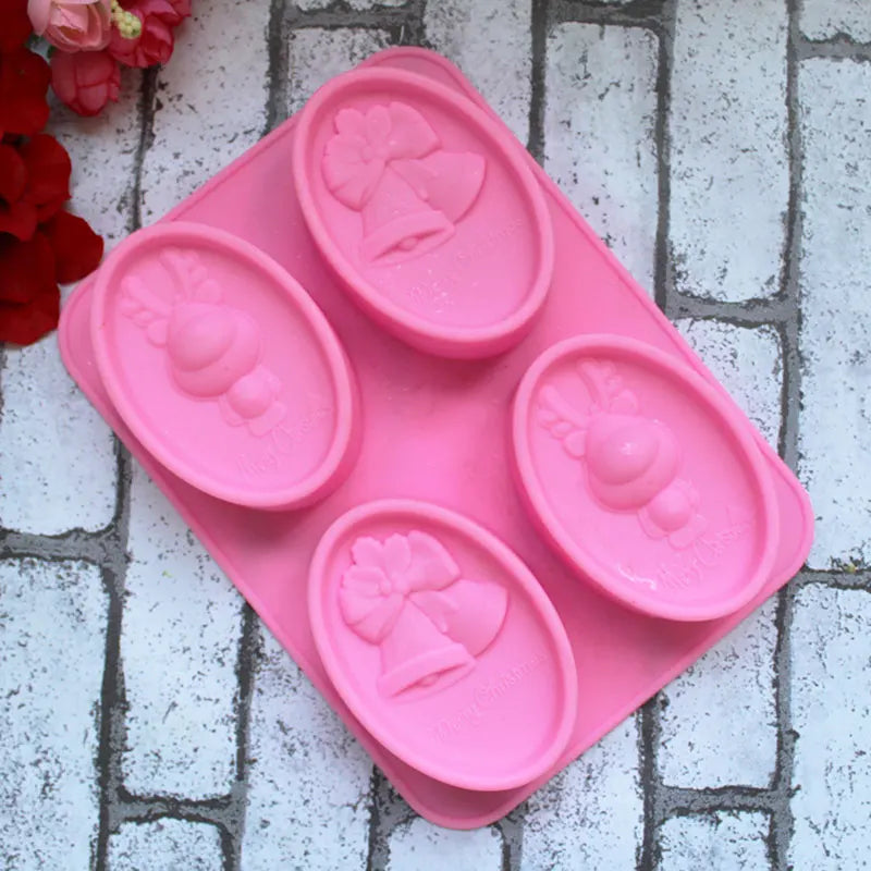 2/4 Cavity Handmade Silicone Molds For Soap 3d Christmas Deer Bell Soap Molds DIY Soap Making Candle Craft Form