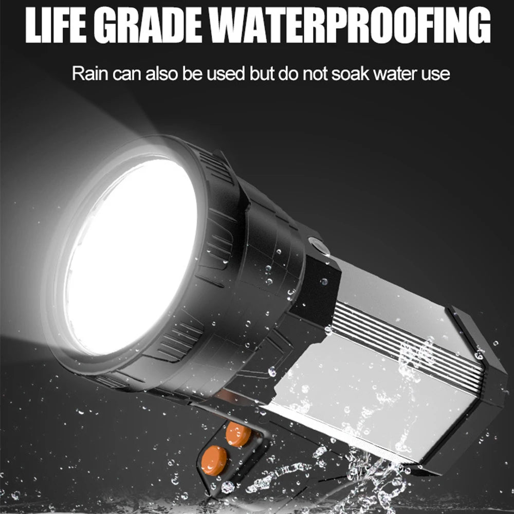 Powerful 10000mAh Power Bank LED Searchlight Super Bright LED Work Light Rechargeable Handheld Flashlight Spotlight Waterproof