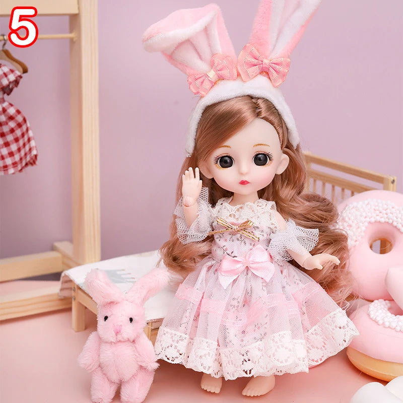 New 16 cm BJD Mini FASHION Toy DOLL With Clothes MINIATUR Kids Dolls Girls Baby Beautiful Dress Up 1/12 Birthday Gifts 3D Eyes