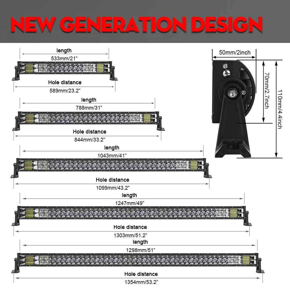 CO LIGHT 52" 12V 24V Offroad Led Light Bar Spot Flood Combo Beam 110000LM Led Bar 2-Row Led Work Light Bar for Car 4WD Truck SUV