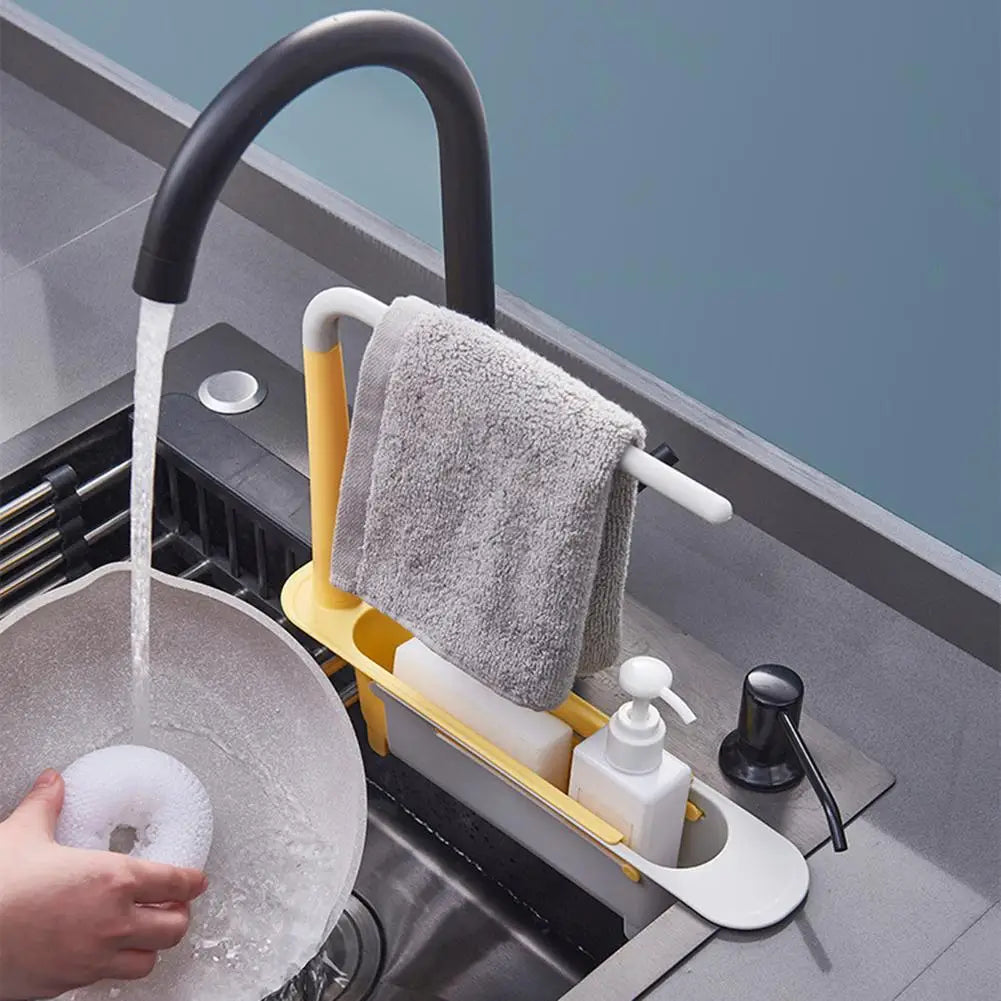 Kitchen Sink Organizer Telescopic Sink Shelf Drainer Rack Storage Basket Soap Sponge Storage Towel Rack Adjustable Sink Tool