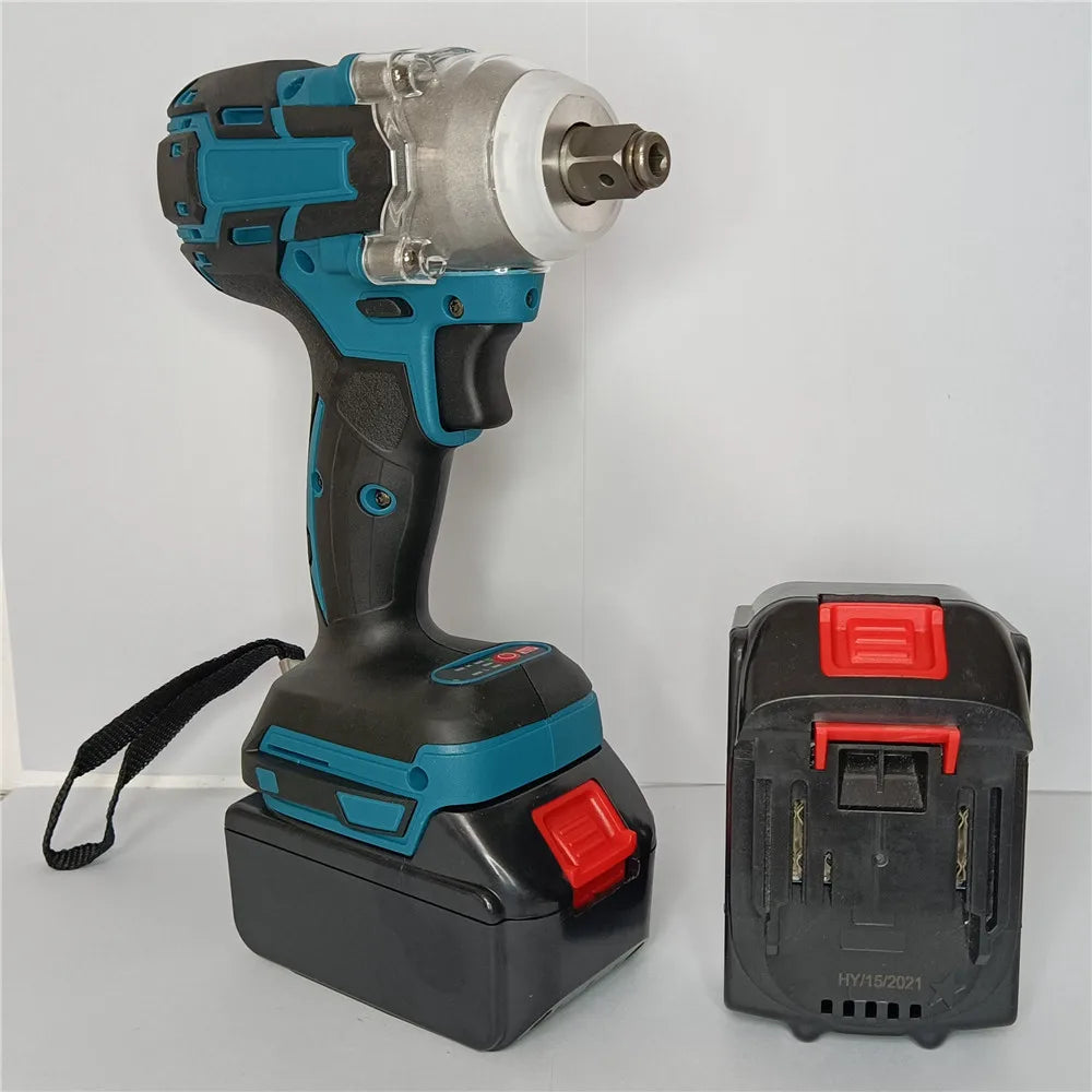 18V 2 In 1 Brushless Cordless Electric Impact Wrench 1/2Inch Power Tools 15000Amh Li Battery LED light Adapt To Makita Battery