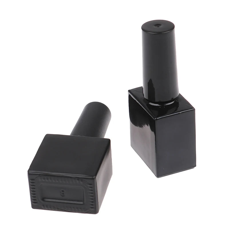 10ml Empty UV Black Square Nail Polish Bottle + Small Brush Nail Art Container Glass Nail Oil Bottles