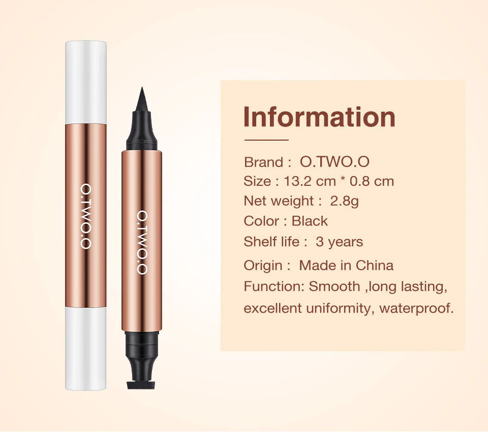 O.TWO.O Eyeliner Stamp Black Liquid Eyeliner Pen Waterproof Fast Dry Double-ended Eye Liner Pencil Make-up for Women Cosmetics