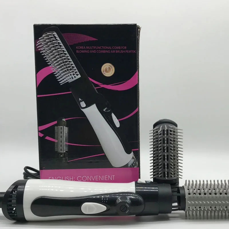 hair dryer Curling Hair 2 In 1 Brush Hot Air Styler Comb Curling Iron Roll Styling Brush Hair Dryer Blow With Nozzles SU404