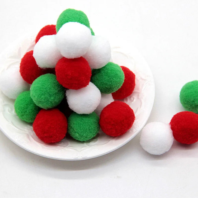 White Green Red Pompom Fur Balls DIY Soft Pom Poms Craft Pompones Christmas Ball Ornaments Glue on Cloth Accessories 8mm To 30mm