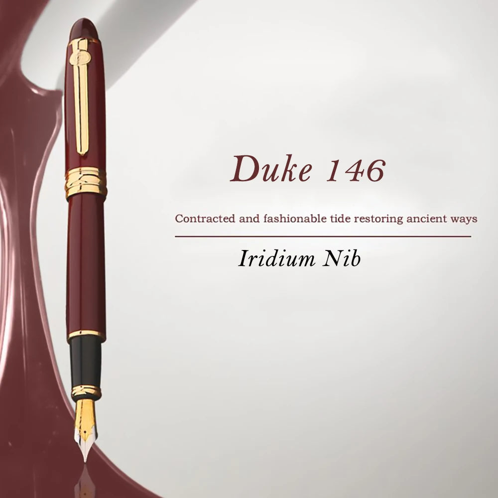 Duke 146 MY Metal Red Fountain Pen Iridium Medium Nib 0.7mm Golden Clip Writing Office Business School Ink  Stationary Gift Pen