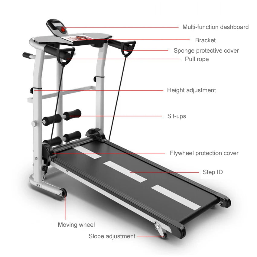 A3 New Treadmill, Folding Mechanical Treadmill, Fitness Treadmill, Multi-function Silent Fitness Equipment Treadmill With Belt