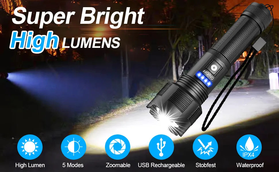 Super Bright LED Flashlight Rechargeable High Quality P70.2 P50 Tactical Hunting Torch Usb Zoomable Lantern By 18650 Battery