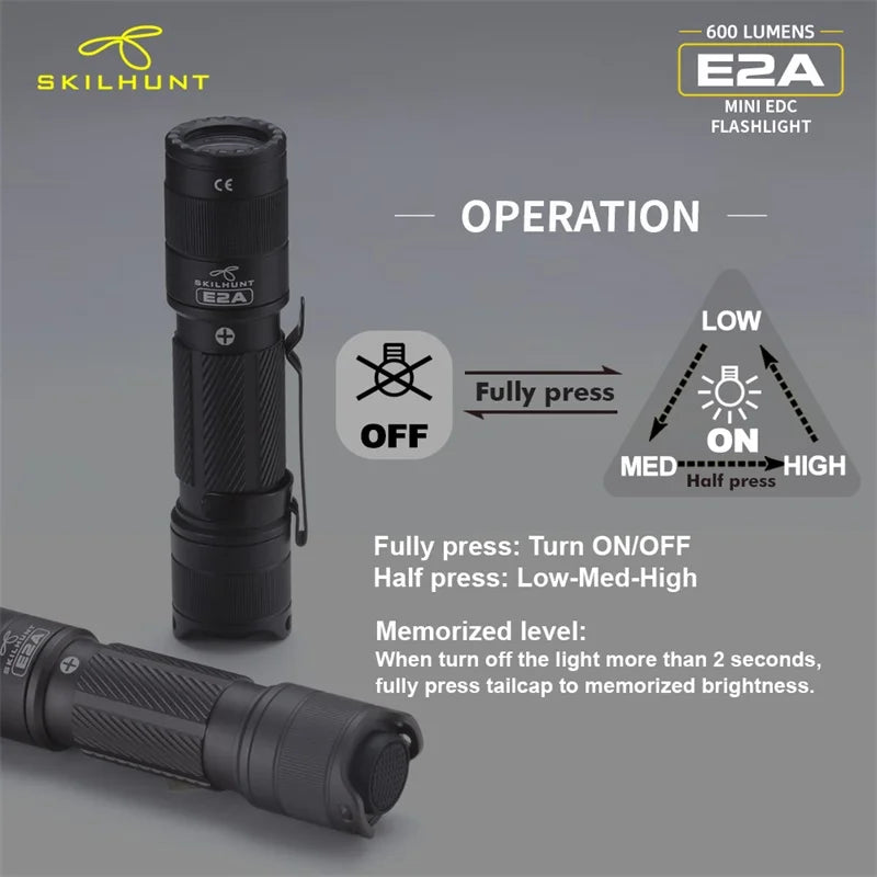 New arrive Skilhunt E2A 600 lumens Compact Pocket EDC Mini LED key light 14500 / AA Flashlight