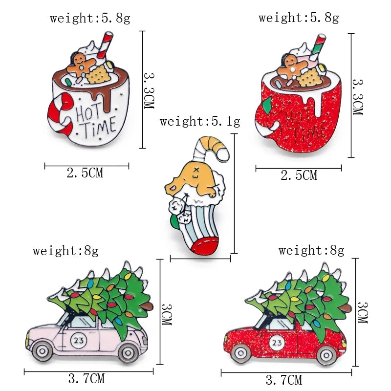 Cartoon Christmas Gift Tree Car Cup Sock Coffee Enamel Brooch Alloy Badge Denim Clothes Backpack Pin Cute Sweet Woman Jewelry