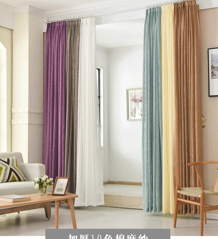 Simple modern cotton slub curtain yarn pure color cotton linen curtain yarn is thickened white curtain yarn for bedroom living