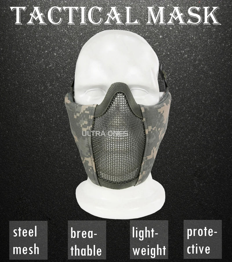 Tactical Airsoft Paintball Half Face Mask Camo Half Lower Face Metal Steel Net Mesh Mask Hunting Protective Mask