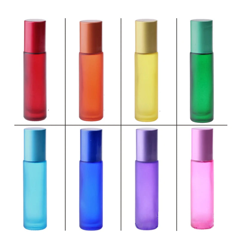 5/10/50pcs 10ml Roll On Bottle Thick Frosted Glass Perfume Bottle Refillable Empty Roller Essential Oils Vials