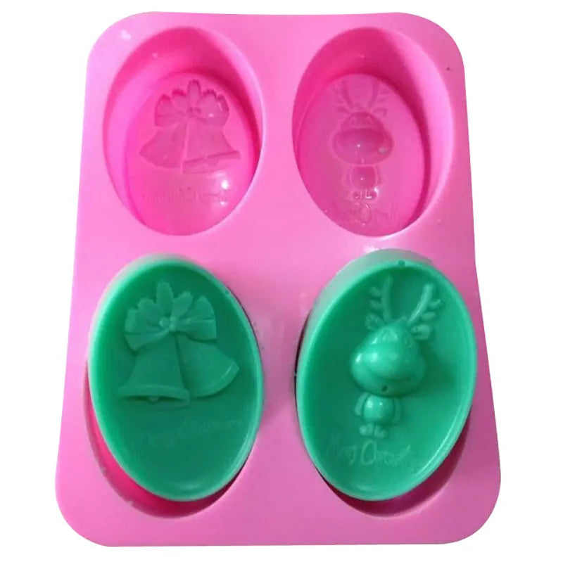 2/4 Cavity Handmade Silicone Molds For Soap 3d Christmas Deer Bell Soap Molds DIY Soap Making Candle Craft Form