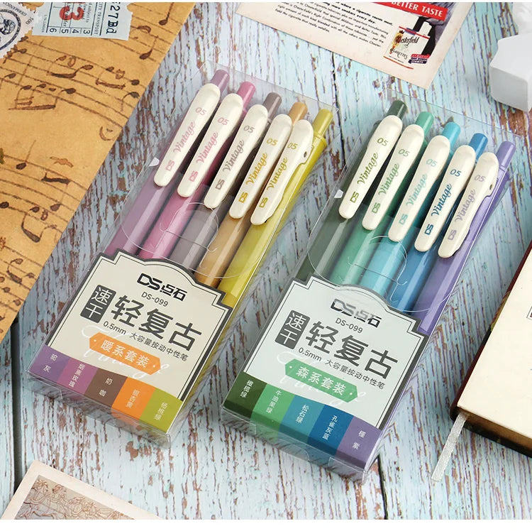 Dianshi Colorful Retro Colors Gel Ink Pen Set 0.5mm D&S Retractable Color Gel Pens Gel Pen School Office Supplies Stationary