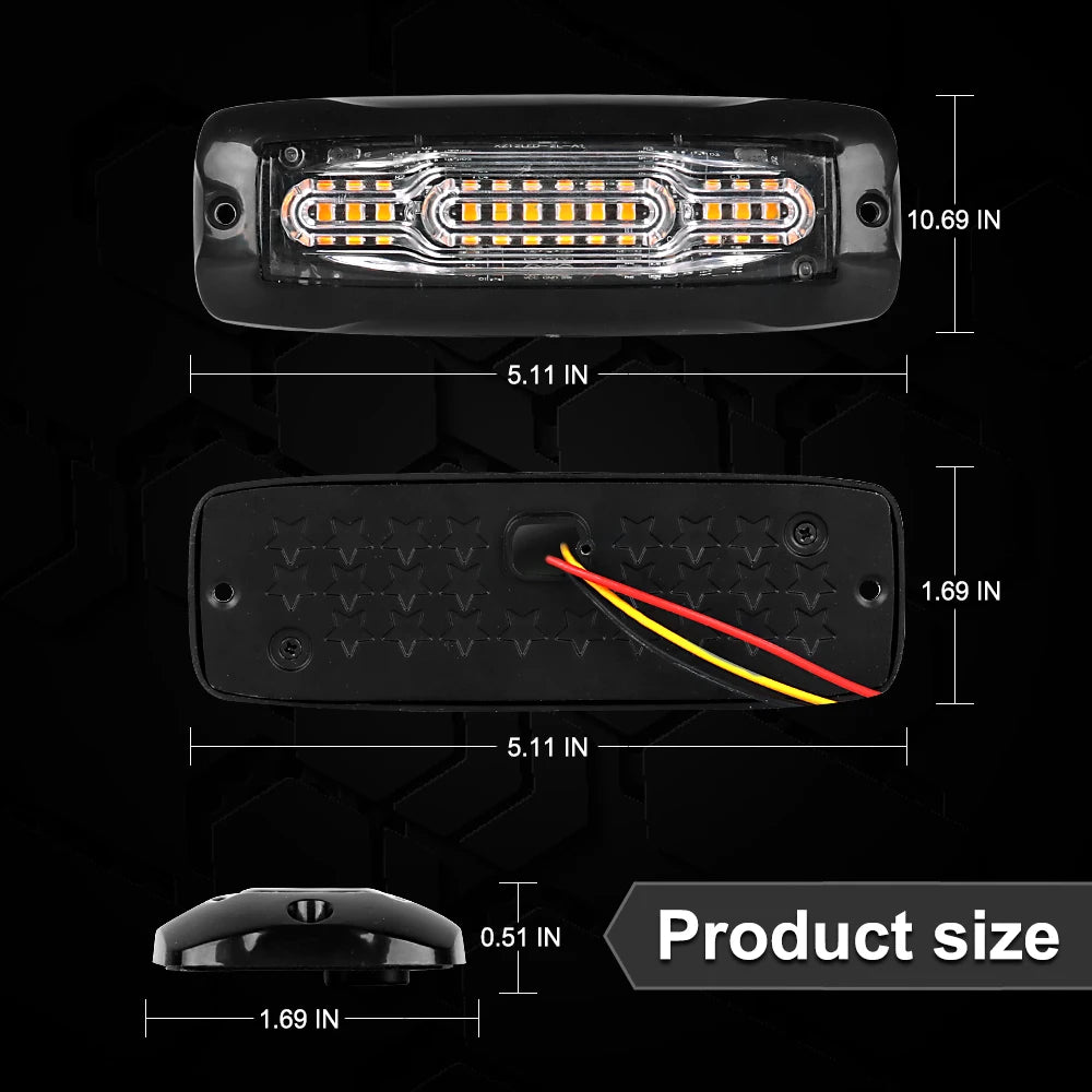 Emergency Ambulance Strobe Light 16 Modes Flashing Lighting 12W Pickup Trucks LED Side Warning Signal Lamp Waterproof IP65 Amber