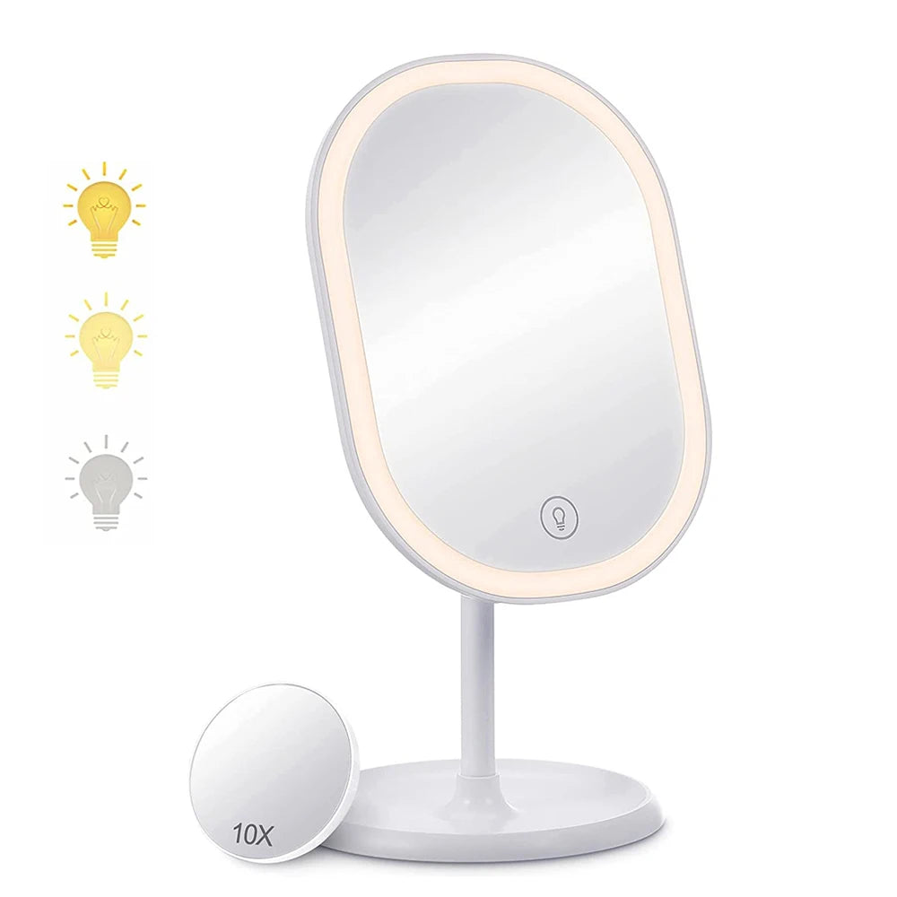 High Quality Makeup Mirror with LED Lights USB Rechargeable 180 Degree Rotation Professional Beauty Touch Screen Makeup Mirror