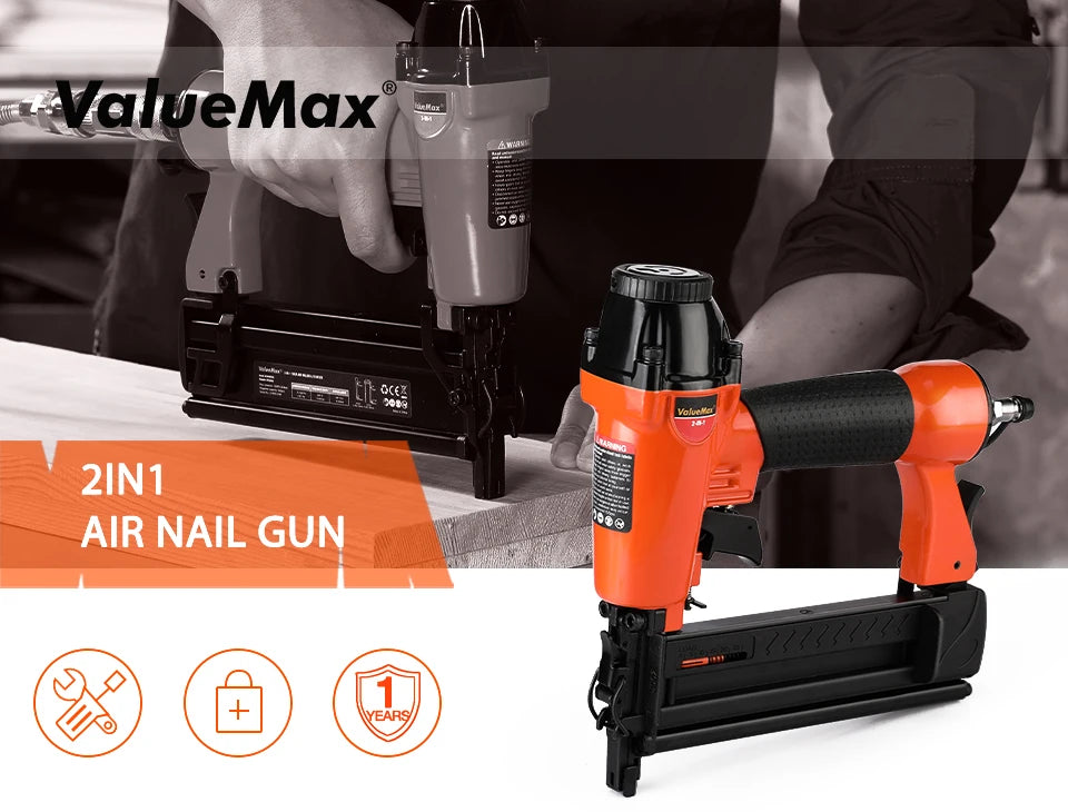 ValueMax 2 in1 Air Nail Gun Furniture Brad Nailer Pneumatic Gun Wood Frame Stapler Pneumatic Tool Power Tools with 400pc Staples