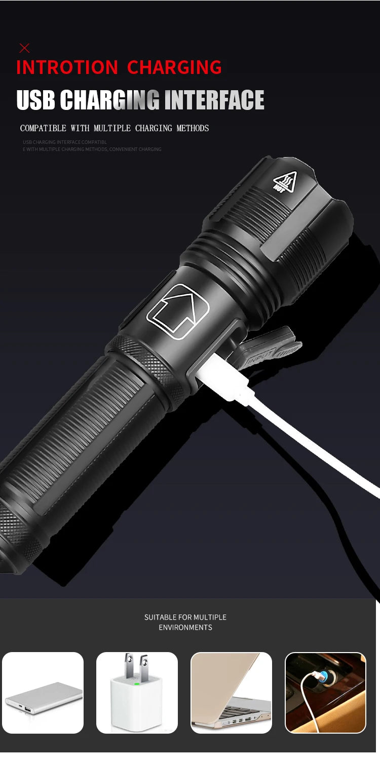 Super Bright LED Flashlight Rechargeable High Quality P70.2 P50 Tactical Hunting Torch Usb Zoomable Lantern By 18650 Battery