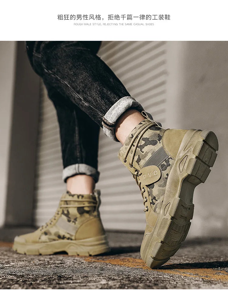 Autumn NewBoots for Men Camouflage Desert Boots High-top Sneakers Non-slip Work Shoes for Men Buty Robocze Meskie