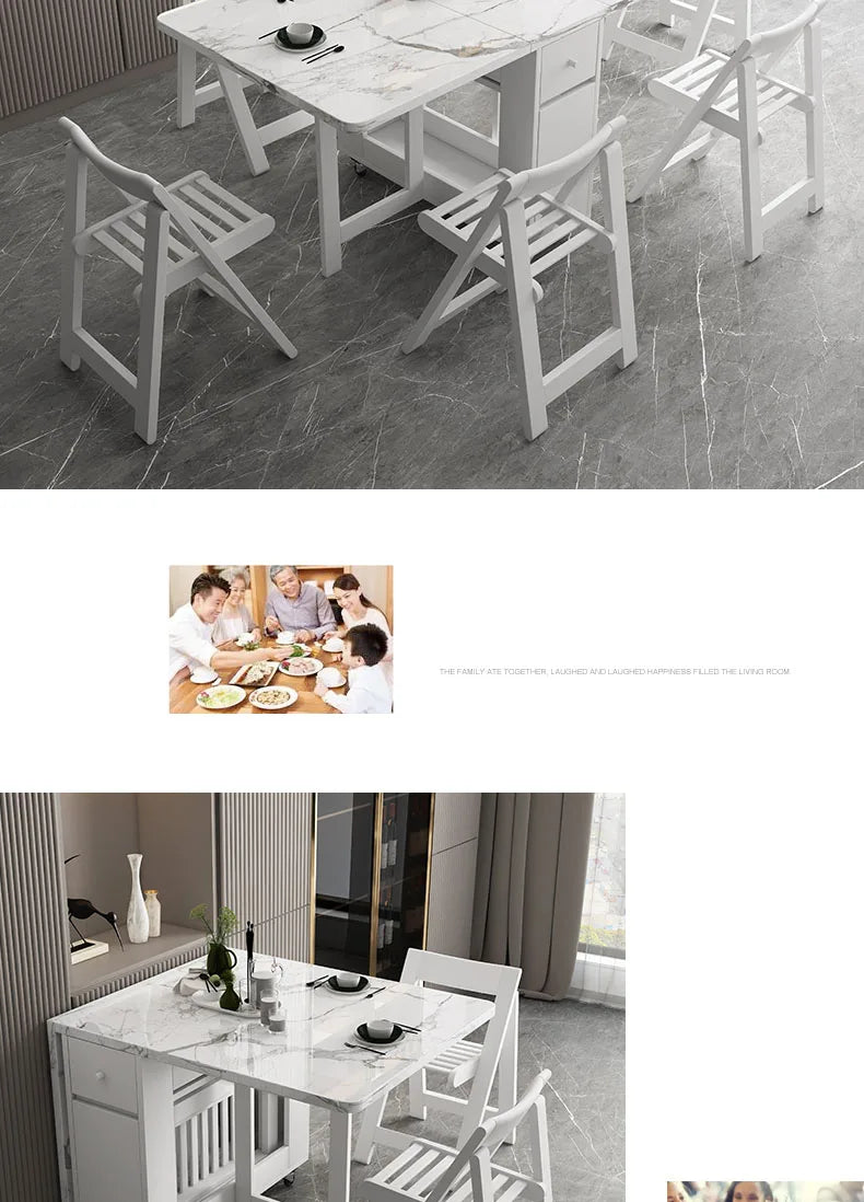 Fashion White Color Folding Dining Table Furniture yemek masasi Multifunctional Rectangle Foldable Dining Table Folding Chairs