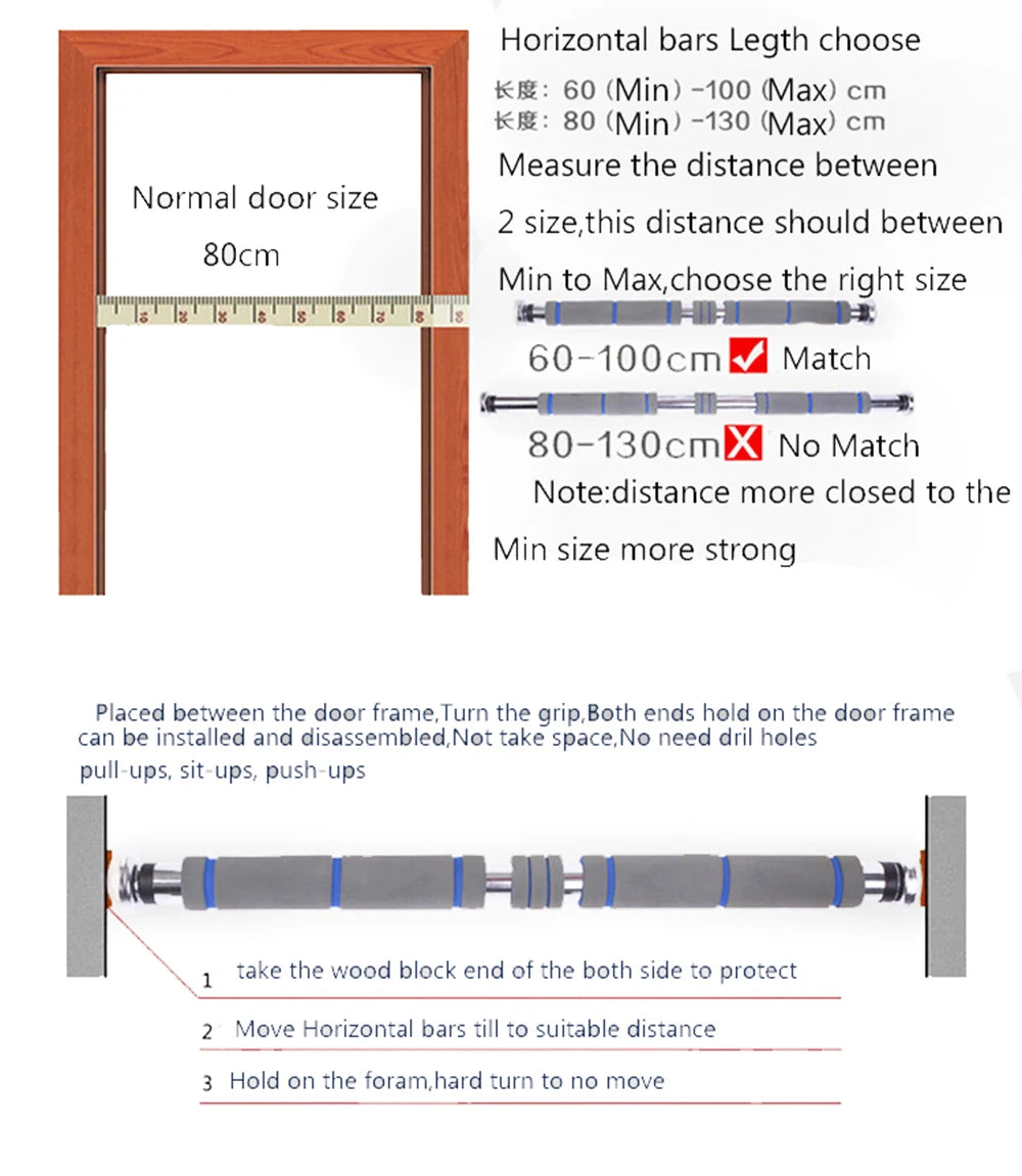200kg Adjustable Door Horizontal Bars Exercise Home Workout Gym Chin Up Pull Up Training Bar Sport Fitness Equipment