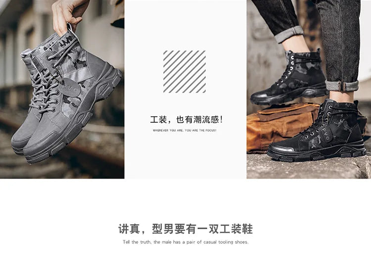 Autumn NewBoots for Men Camouflage Desert Boots High-top Sneakers Non-slip Work Shoes for Men Buty Robocze Meskie