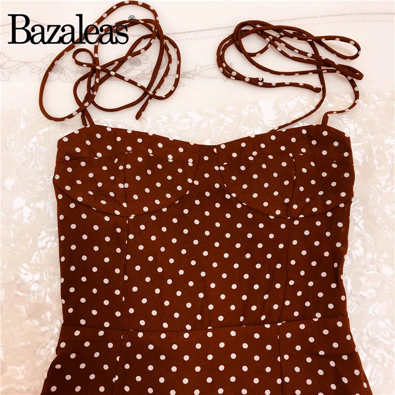 2024 Retro Slim Chic Brown Dress Sexy Dot Print Split Tube Top Dress Party Midi Dresses