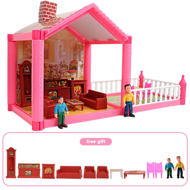 Baby DIY Doll house Toys Pink Assemble Princess Villa Handmade Construction Casa Miniature Furniture Dollhouse For Children Gift