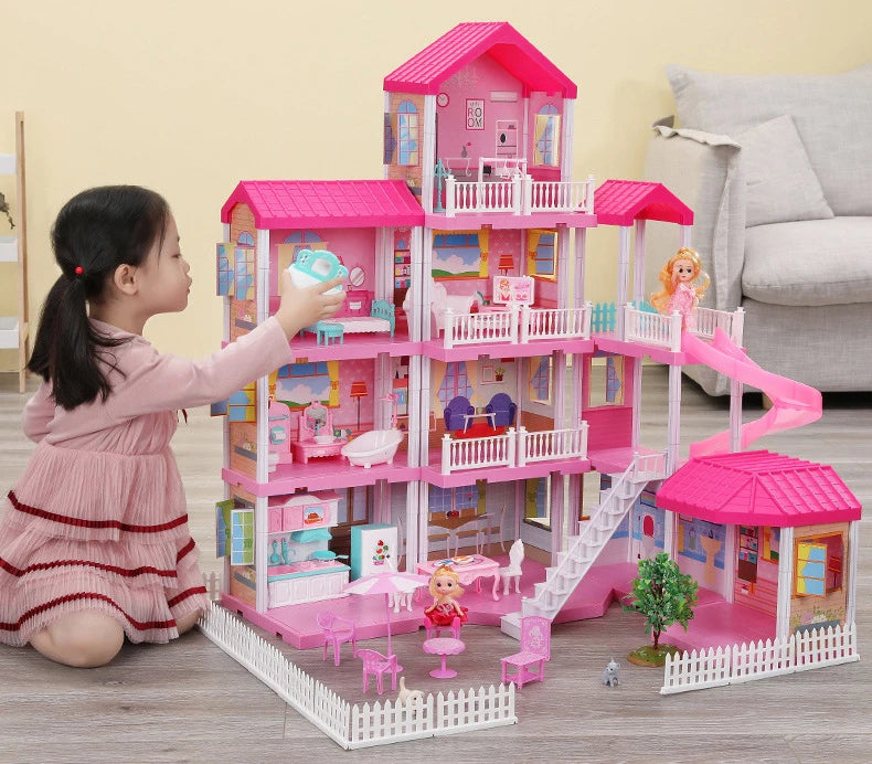 QWZ New Baby DIY Doll House Girls Pretend Toy Handmade Castle Dollhouse Birthday Gifts Educational Toys Doll Villa for Girl