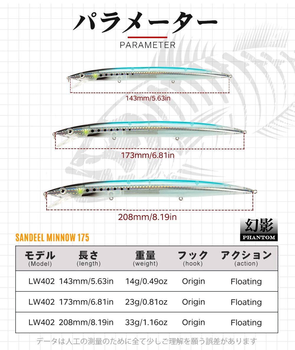 Hunthouse Minnow Fishing Lure Floating Sandeel Jerk Bonitos Seabass Fishing Tackle  Long Casting Seawater Hard Bait