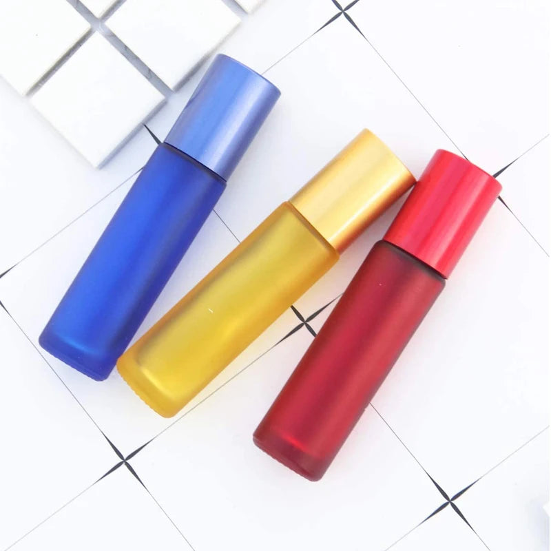 5/10/50pcs 10ml Roll On Bottle Thick Frosted Glass Perfume Bottle Refillable Empty Roller Essential Oils Vials