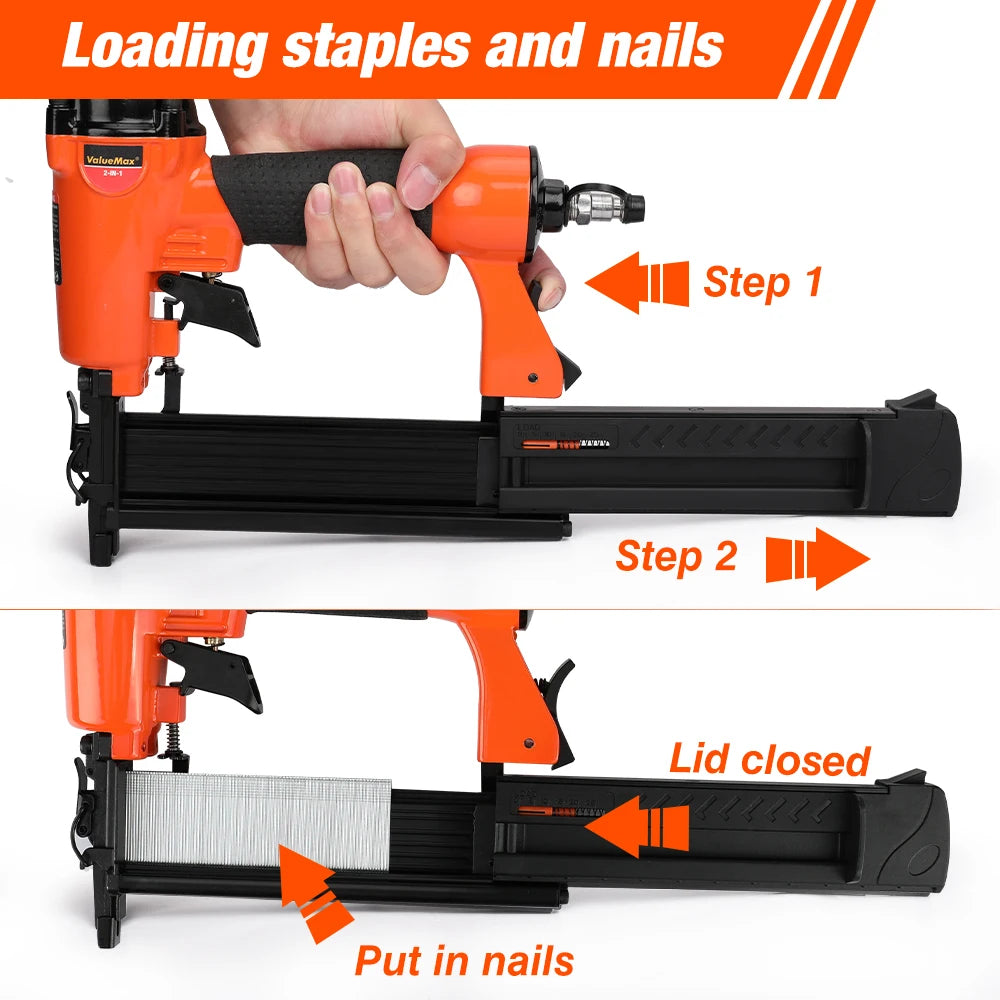 ValueMax 2 in1 Air Nail Gun Furniture Brad Nailer Pneumatic Gun Wood Frame Stapler Pneumatic Tool Power Tools with 400pc Staples