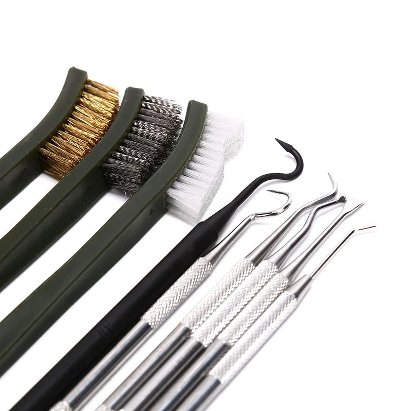 9pcs/Set Steel Wire Brush+Nylon Pick Set Universal Gun Hunting Cleaning Brush Kit Tactical Rifle Pistol Gun Cleaning Tool