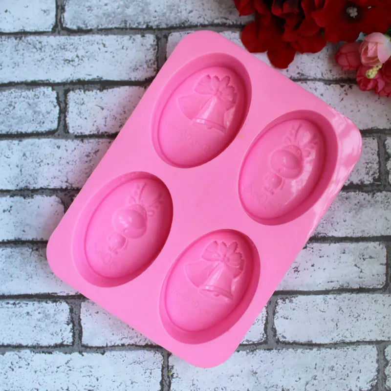 2/4 Cavity Handmade Silicone Molds For Soap 3d Christmas Deer Bell Soap Molds DIY Soap Making Candle Craft Form