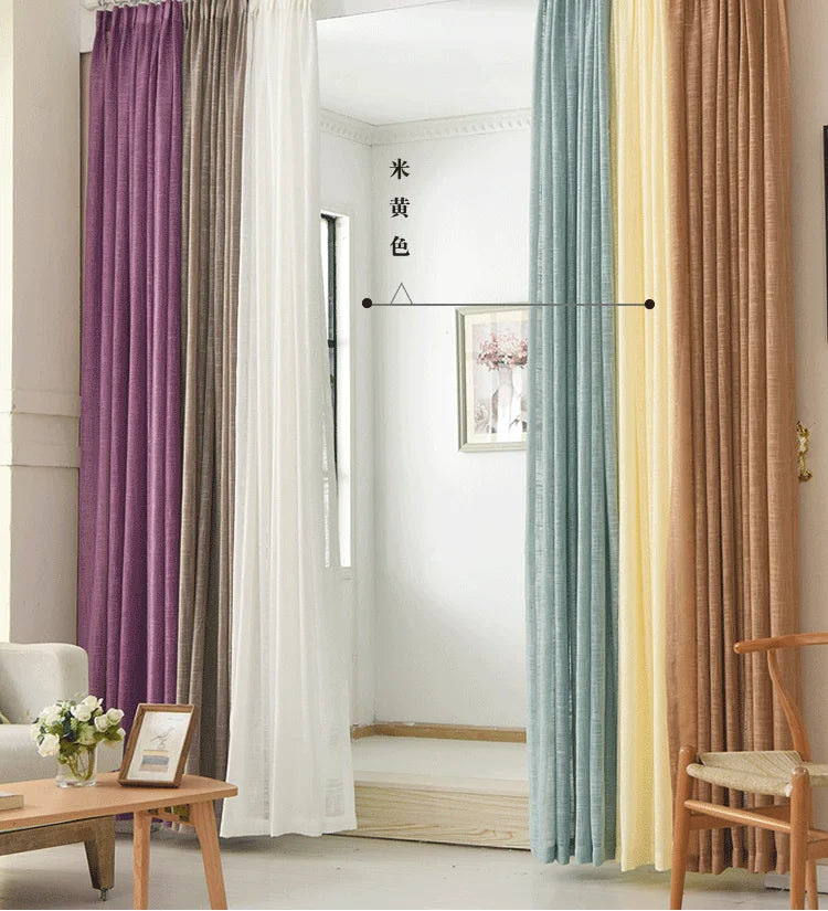 Simple modern cotton slub curtain yarn pure color cotton linen curtain yarn is thickened white curtain yarn for bedroom living