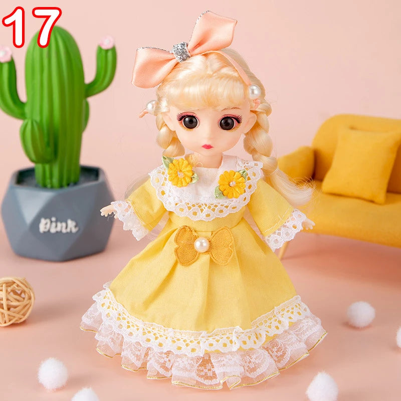 New 16 cm BJD Mini FASHION Toy DOLL With Clothes MINIATUR Kids Dolls Girls Baby Beautiful Dress Up 1/12 Birthday Gifts 3D Eyes