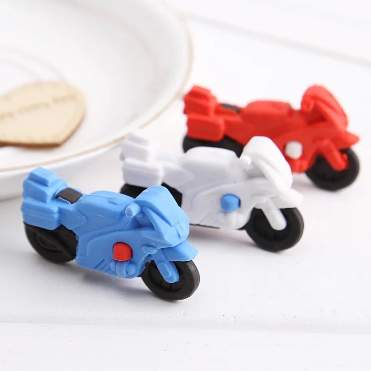 3 Pcs Motorcycle Eraser Korean Stationery Cute Cartoon Gift Wholesale Kawaii School Supplies Kids Stationary Kawaii Prizes Gifts