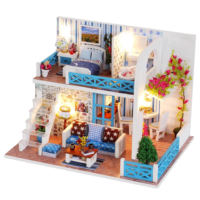 DIY Doll House Wooden Doll Houses Miniatures Dollhouse Furniture Kit With LED Baby Kid Assemble Toys For Children Christmas Gift