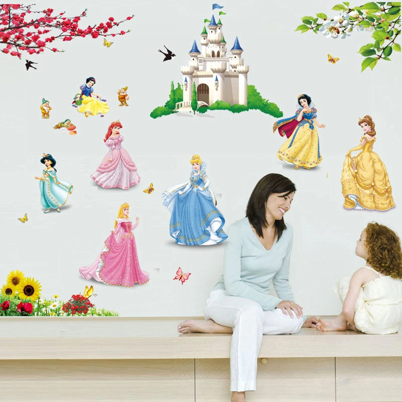 Snow White Princess Castle Wall Sticker For Girls Room Bedroom Home Decor Diy Cartoon Movie Pvc Mural Art Kids Wall Decal